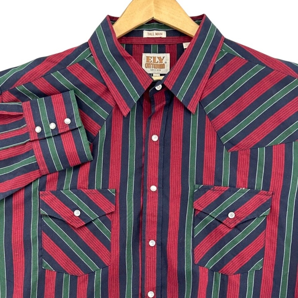 Ely Cattleman Mens 2XLT Western Pearl Snap Shirt Striped Long Sleeve Tall Man